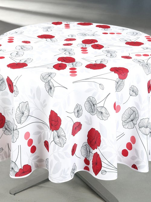 Mantel redondo antimanchas con estampado de amapolas - Kiabi
