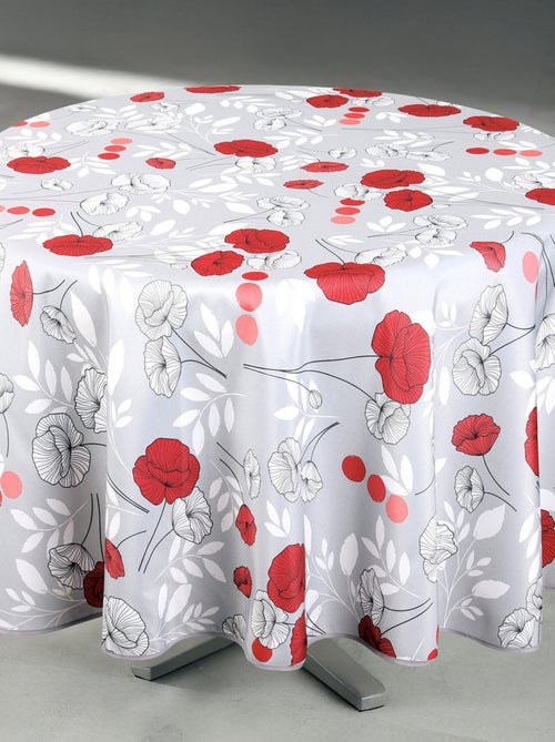 Mantel redondo antimanchas con estampado de amapolas - Kiabi