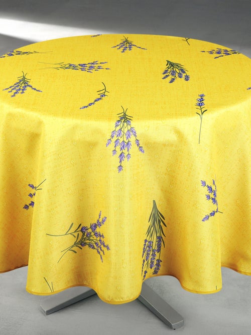 Mantel redondo antimanchas con estampado de lavanda - Kiabi