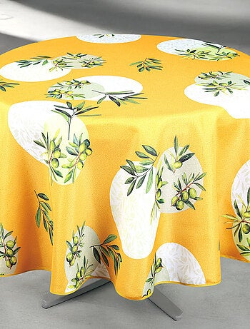 Mantel redondo antimanchas con estampado de olivo