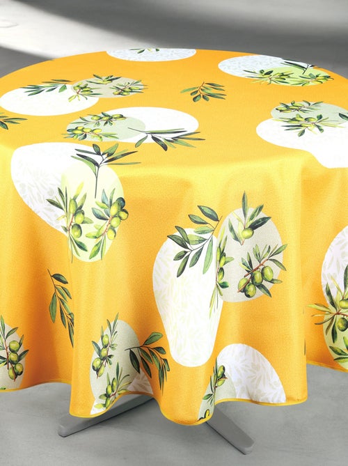 Mantel redondo antimanchas con estampado de olivo - Kiabi