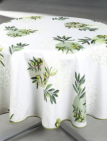 Mantel redondo antimanchas con estampado de olivo