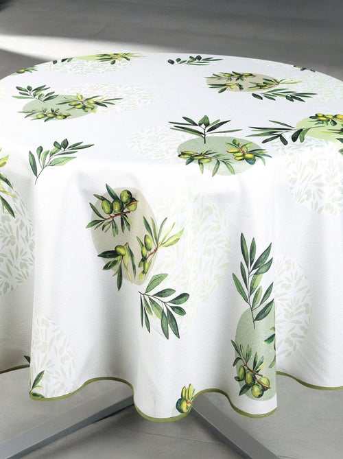 Mantel redondo antimanchas con estampado de olivo - Kiabi