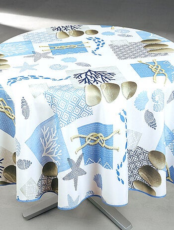 Mantel redondo antimanchas con estampado estilo marinero