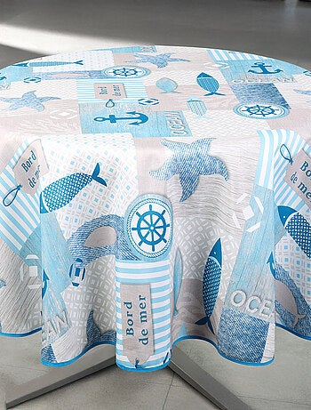Mantel redondo antimanchas con estampado marinero