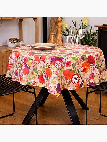 Mantel redondo plastificado con estampado de frutas