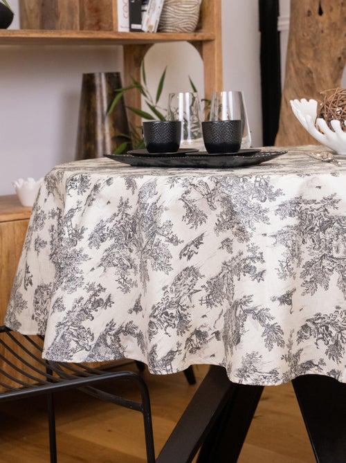 Mantel redondo plastificado con estampado Toile de Jouy - Kiabi