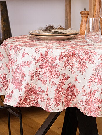 Mantel redondo plastificado con estampado Toile de Jouy