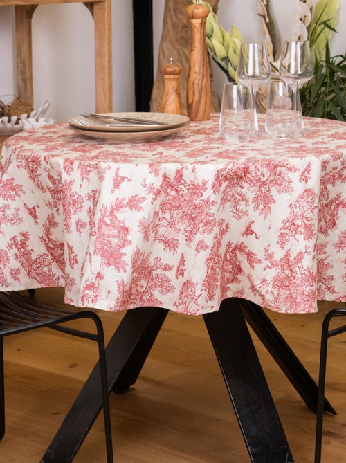 Mantel redondo plastificado con estampado Toile de Jouy - Kiabi