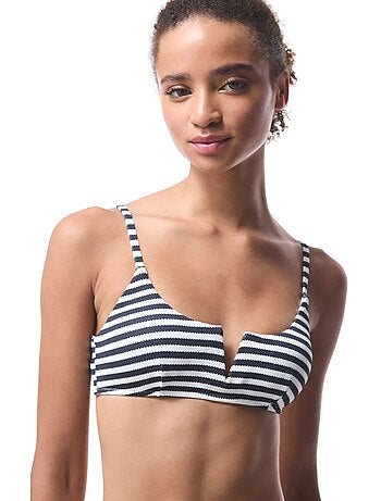 Marbel top de bikini a rayas con escote en v y aro penti