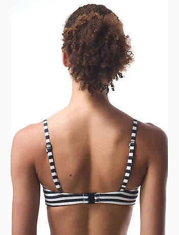 Marbel top de bikini a rayas con escote en v y aro penti