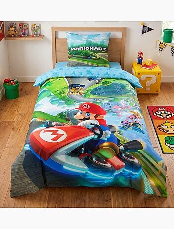Mario Kart, juego de sabanas infantil estampado reversible Karting, funda nórdica 140x200 cm