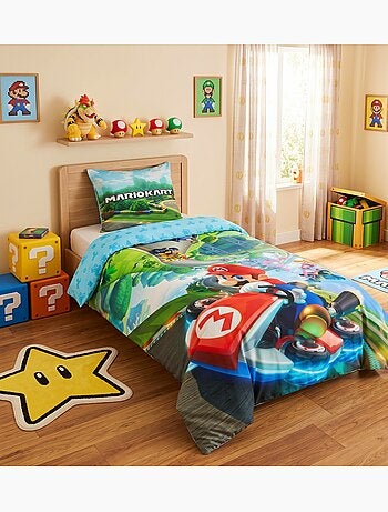 Mario Kart, juego de sabanas infantil estampado reversible Karting, funda nórdica 140x200 cm