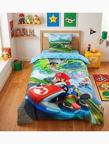 Mario Kart, juego de sabanas infantil estampado reversible Karting, funda nórdica 140x200 cm