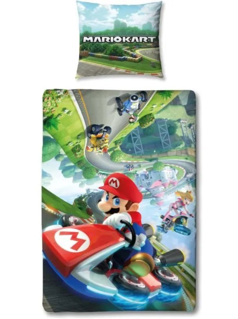 Mario Kart, juego de sabanas infantil estampado reversible Karting, funda nórdica 140x200 cm Azul - Kiabi