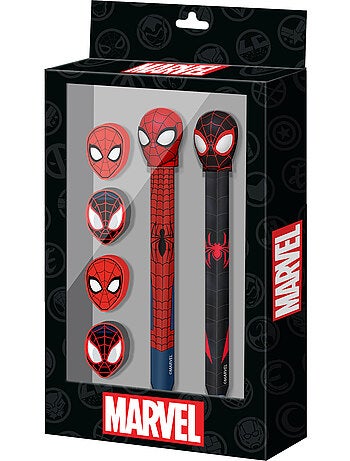 Marvel spiderman peter pack de bolígrafo de gel borrable + lápiz eternal + 4 gomas, rojo