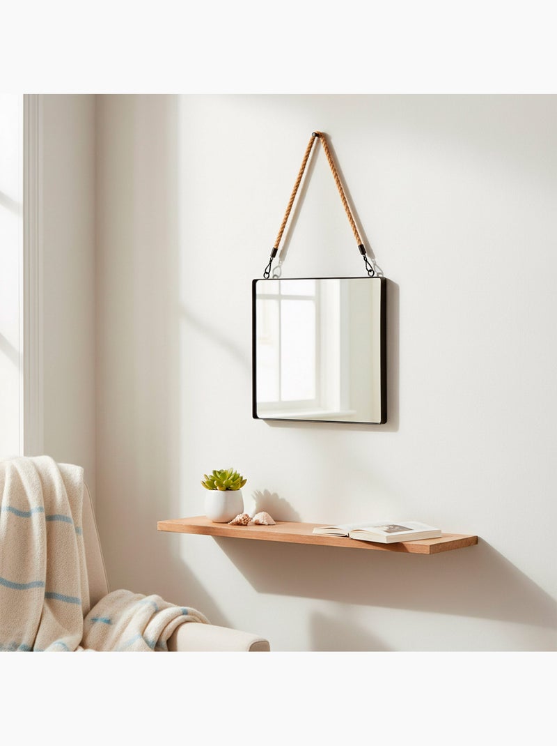 Max home espejo pared cuadrado 30x30 cm con marco metal y cuerda Negro - Kiabi