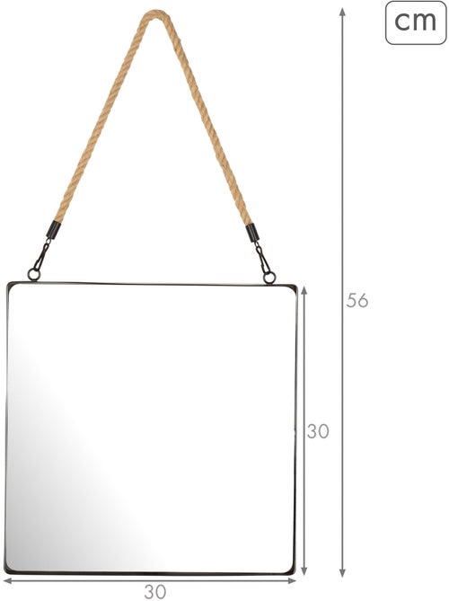 Max home espejo pared cuadrado 30x30 cm con marco metal y cuerda - Kiabi