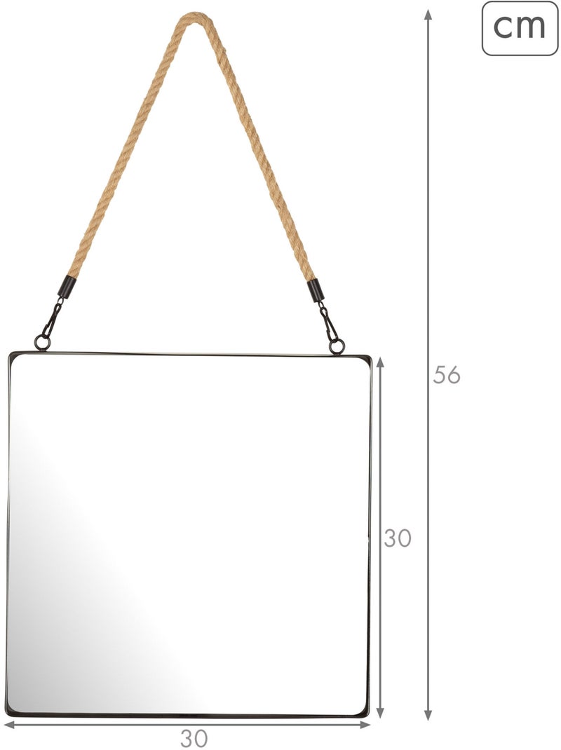 Max home espejo pared cuadrado 30x30 cm con marco metal y cuerda Negro - Kiabi