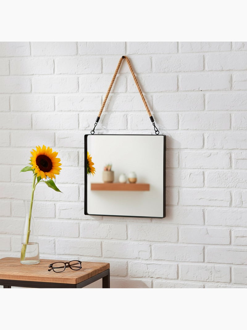Max home espejo pared cuadrado 30x30 cm con marco metal y cuerda Negro - Kiabi
