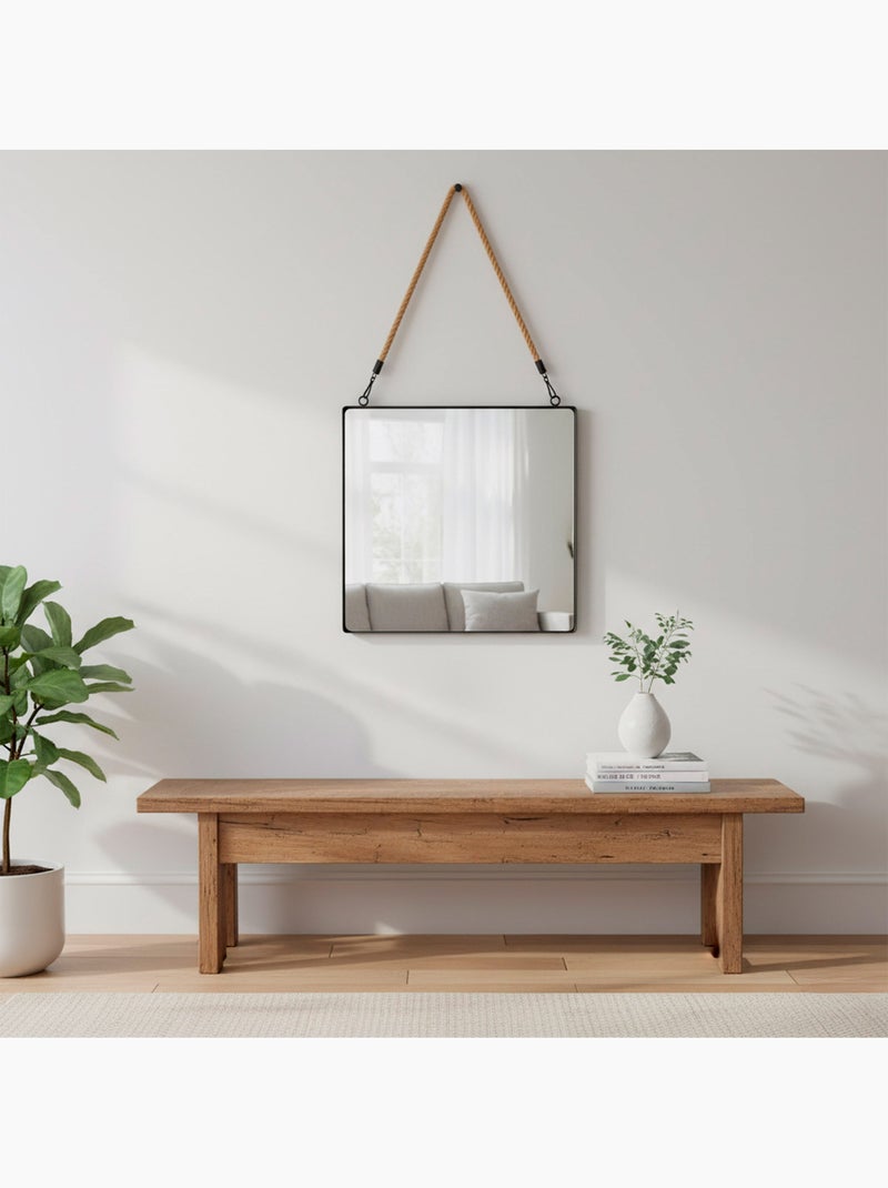 Max home espejo pared cuadrado 40x40 cm con marco metal y cuerda Negro - Kiabi