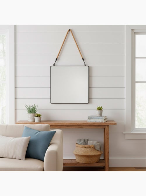 Max home espejo pared cuadrado 40x40 cm con marco metal y cuerda - Kiabi