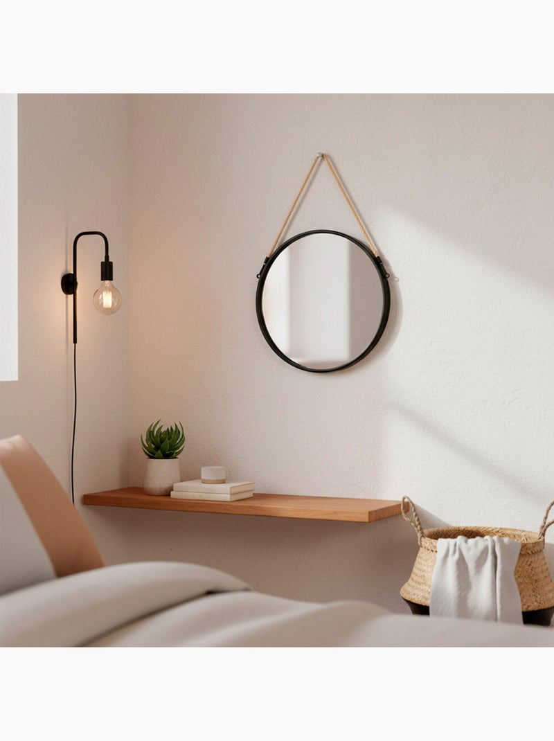Max home espejo pared redondo d38 con marco metal y cuerda Negro - Kiabi