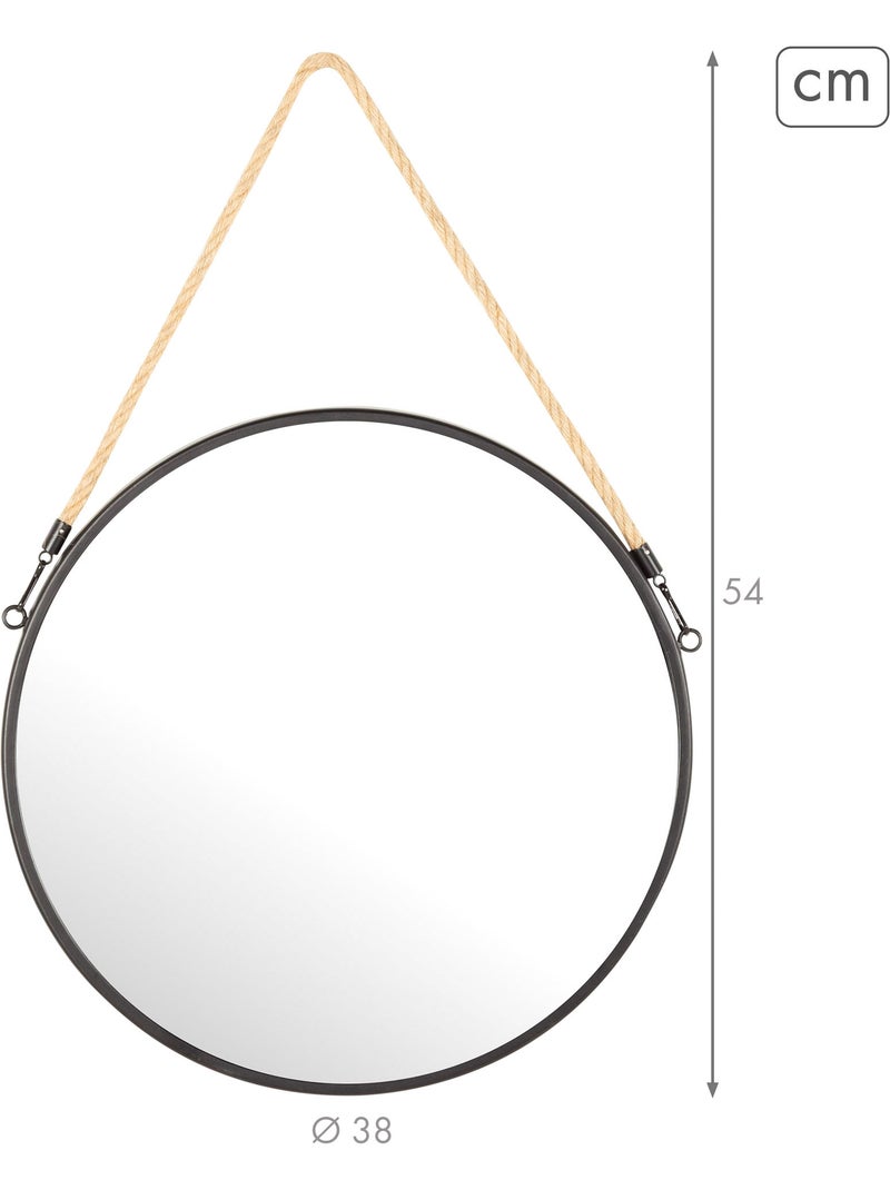 Max home espejo pared redondo d38 con marco metal y cuerda Negro - Kiabi
