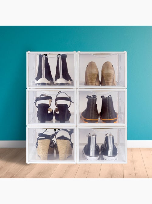 Max home pack 6 cajas zapatos transparentes, apilables y antivuelco ap. Frontal t.46 - Kiabi Max home pack 6 cajas zapatos transparentes, apilables y antivuelco ap. Frontal t.46 - Kiabi