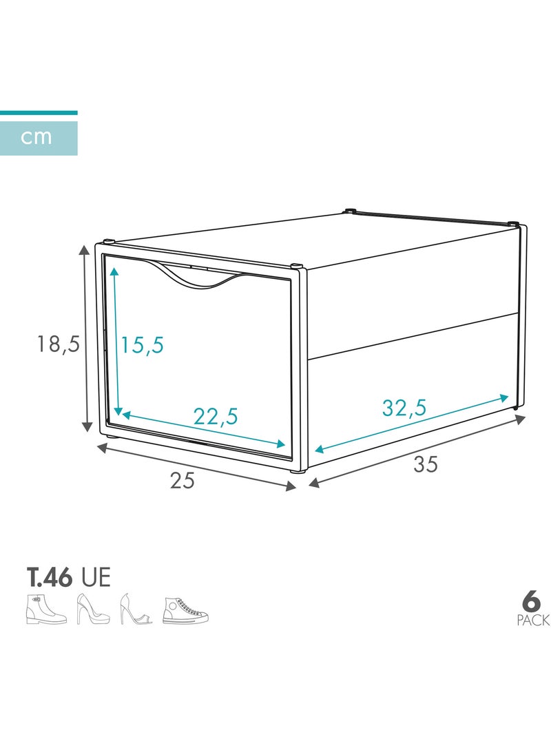 Max home pack 6 cajas zapatos transparentes, apilables y antivuelco ap. Frontal t.46 Blanco - Kiabi