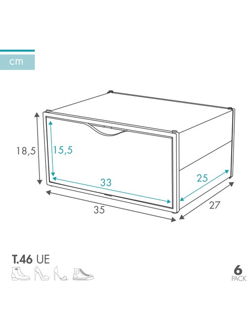 Max home pack 6 cajas zapatos transparentes, apilables y antivuelco ap. Lateral t.46 - Kiabi Max home pack 6 cajas zapatos transparentes, apilables y antivuelco ap. Lateral t.46 - Kiabi