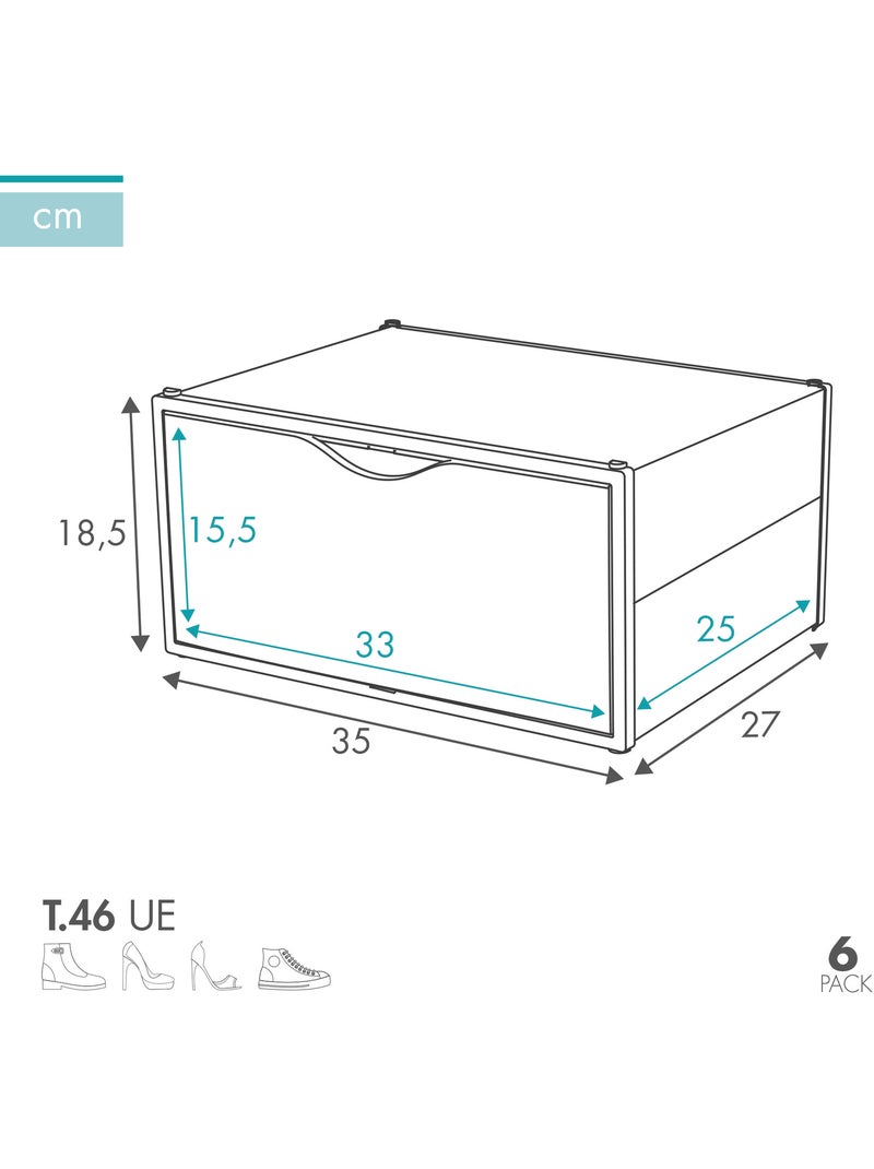 Max home pack 6 cajas zapatos transparentes, apilables y antivuelco ap. Lateral t.46 Blanco - Kiabi