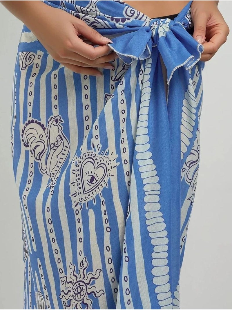 Maxi vestido de playa estampado Azul cielo - Kiabi
