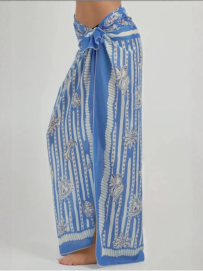 Maxi vestido de playa estampado Azul cielo - Kiabi