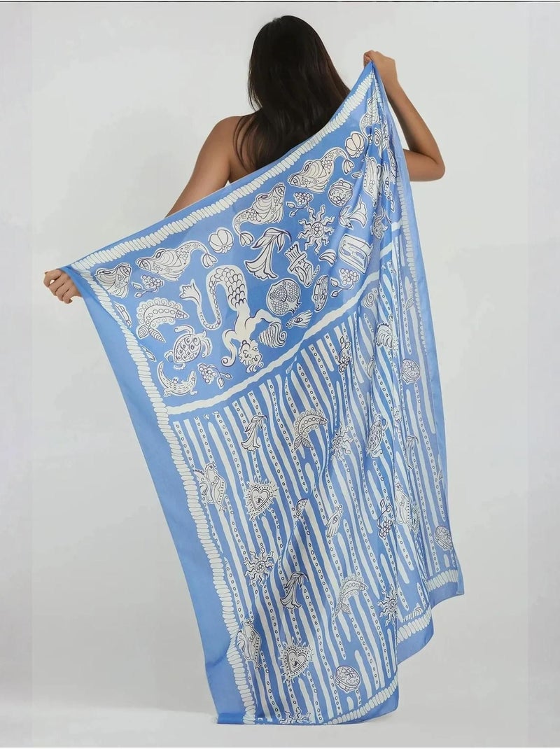 Maxi vestido de playa estampado Azul cielo - Kiabi