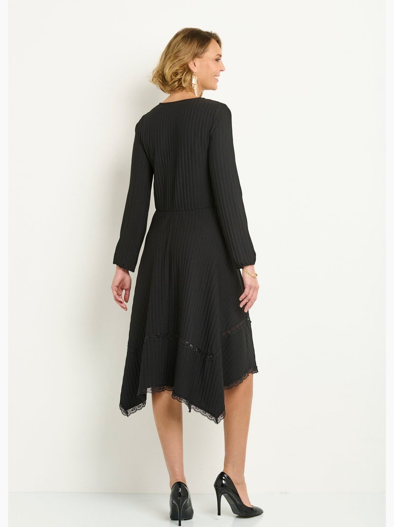Maxi vestido plisado con escote en V y detalles de encaje - AFIBEL Negro - Kiabi