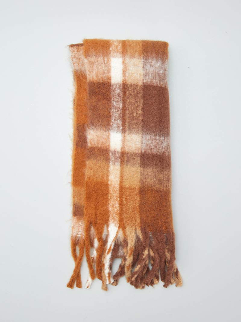 Maxibufanda de cuadros con flecos MARRON - Kiabi