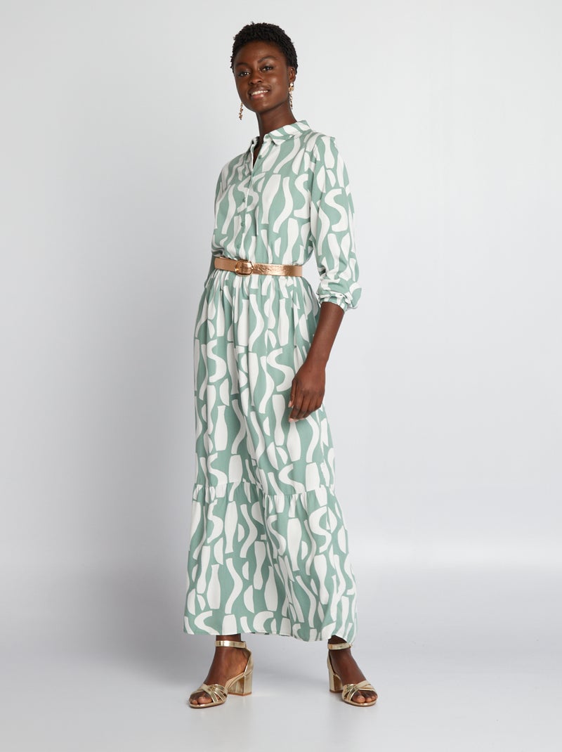 Maxivestido camisero con motivos VERDE - Kiabi