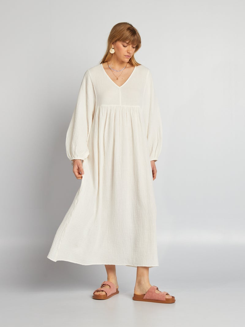 Maxivestido de doble gasa de algodón BLANCO - Kiabi