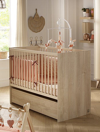 Mélinée Habitación de Bebé Convertible, Cama Convertible 120x60cm y Cambiador 3 Cajones - - SAUTHON