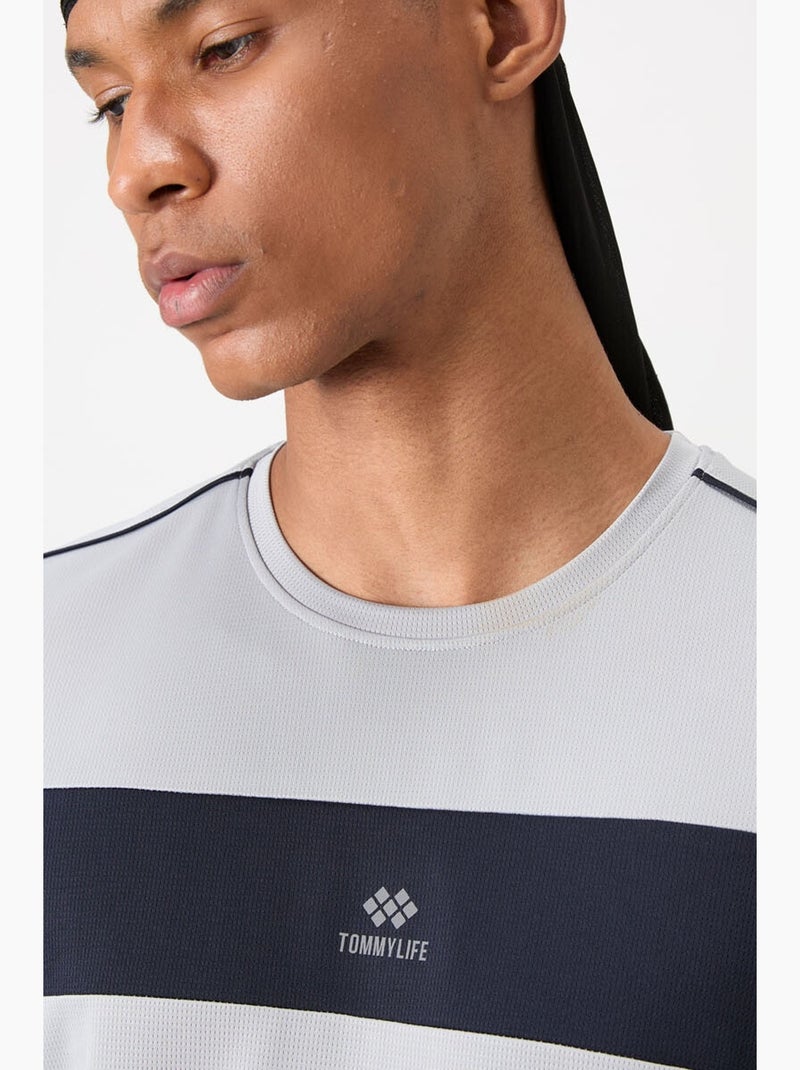 Men's camiseta de cuello redondo color block tommy Gris azul - Kiabi