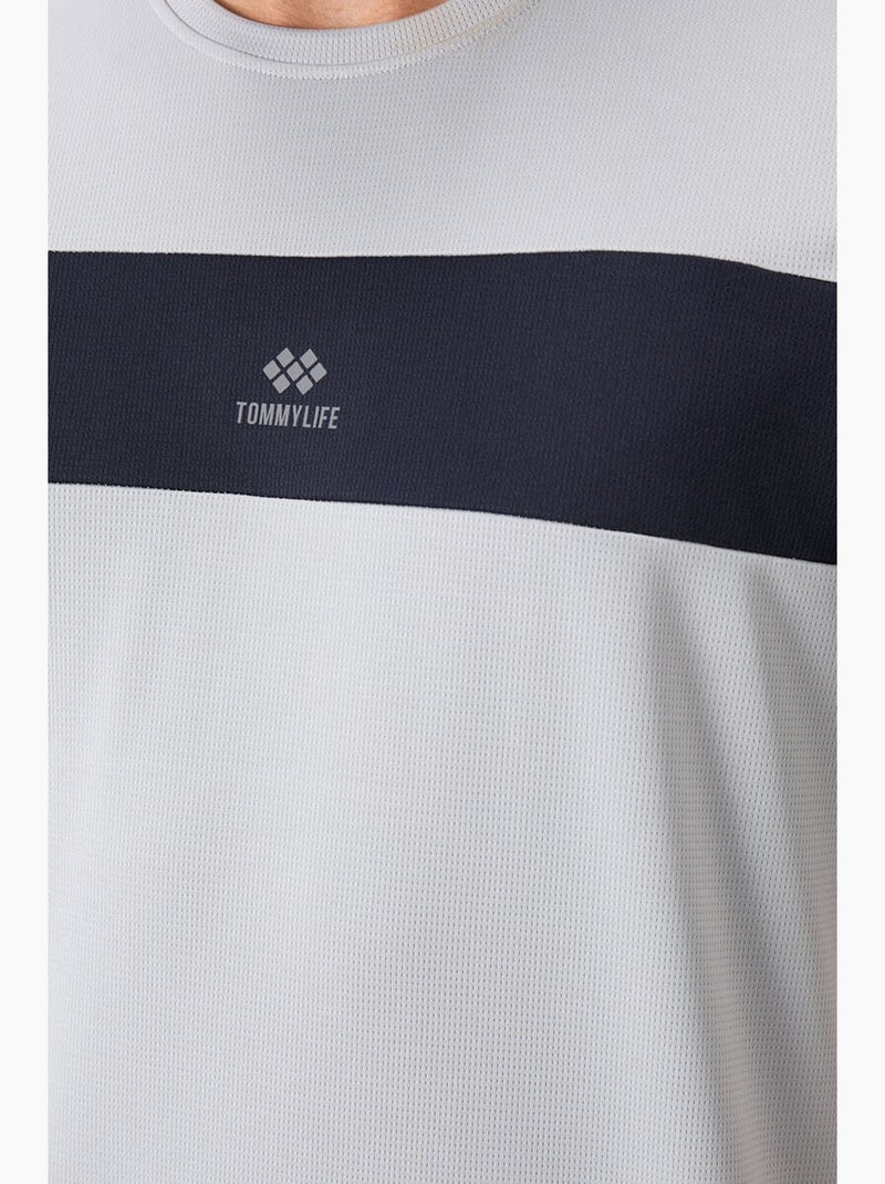 Men's camiseta de cuello redondo color block tommy Gris azul - Kiabi