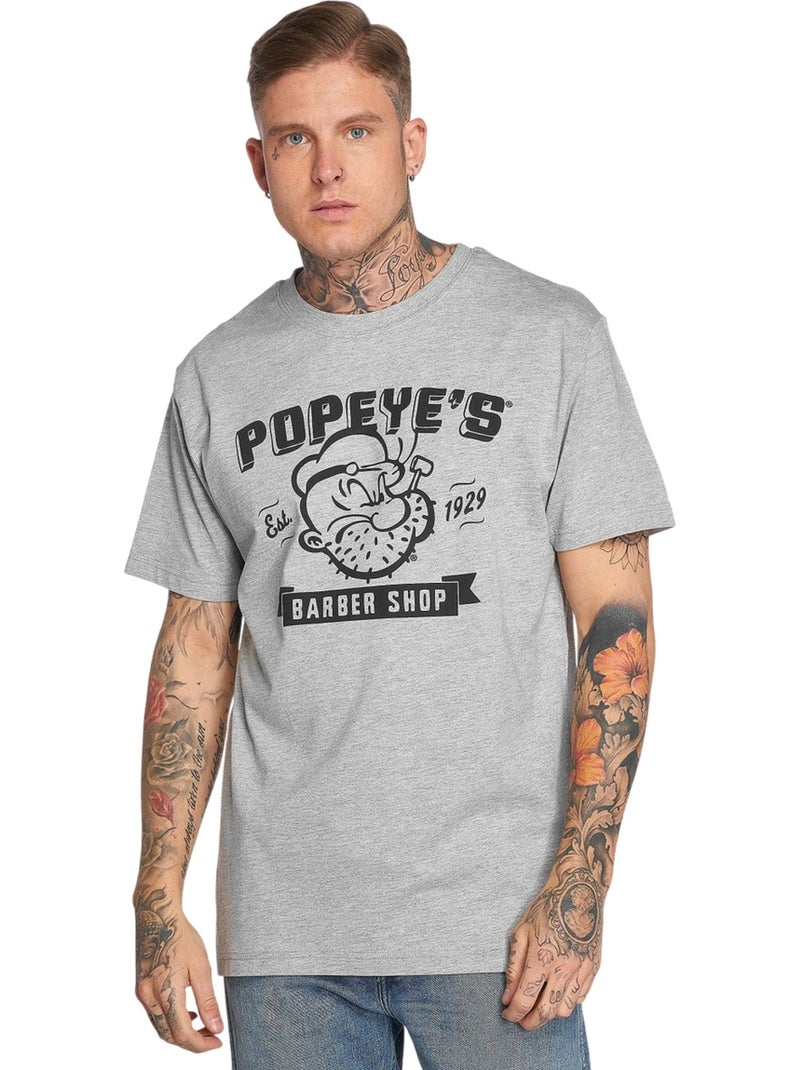 MerchCode - Camiseta Barber Shop de Popeye para Hombre Gris jaspeado - Kiabi