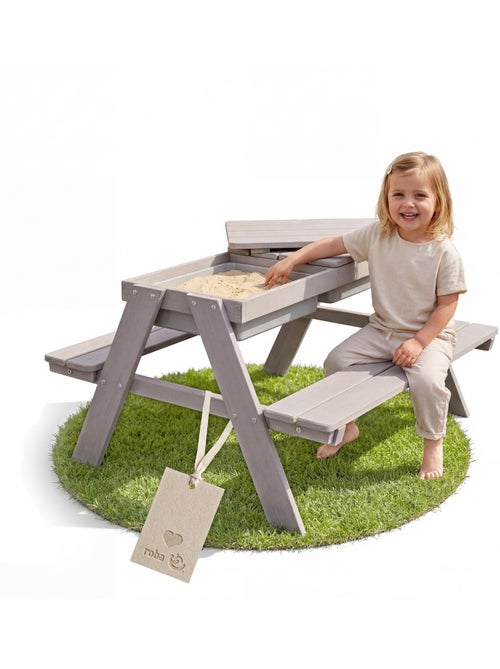 Mesa de arena y agua en madera maciza para picnic - 4 plazas 'Roba outdoor+ play' - Kiabi
