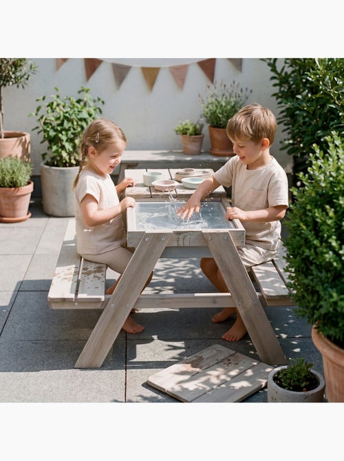 Mesa de arena y agua en madera maciza para picnic - 4 plazas 'Roba outdoor+ play' - Kiabi