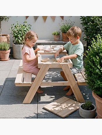 Mesa de arena y agua en madera maciza para picnic - 4 plazas 'Roba outdoor+ play'