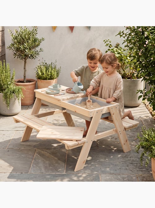 Mesa de arena y agua en madera maciza para picnic - 4 plazas 'Roba outdoor+ play' - Kiabi