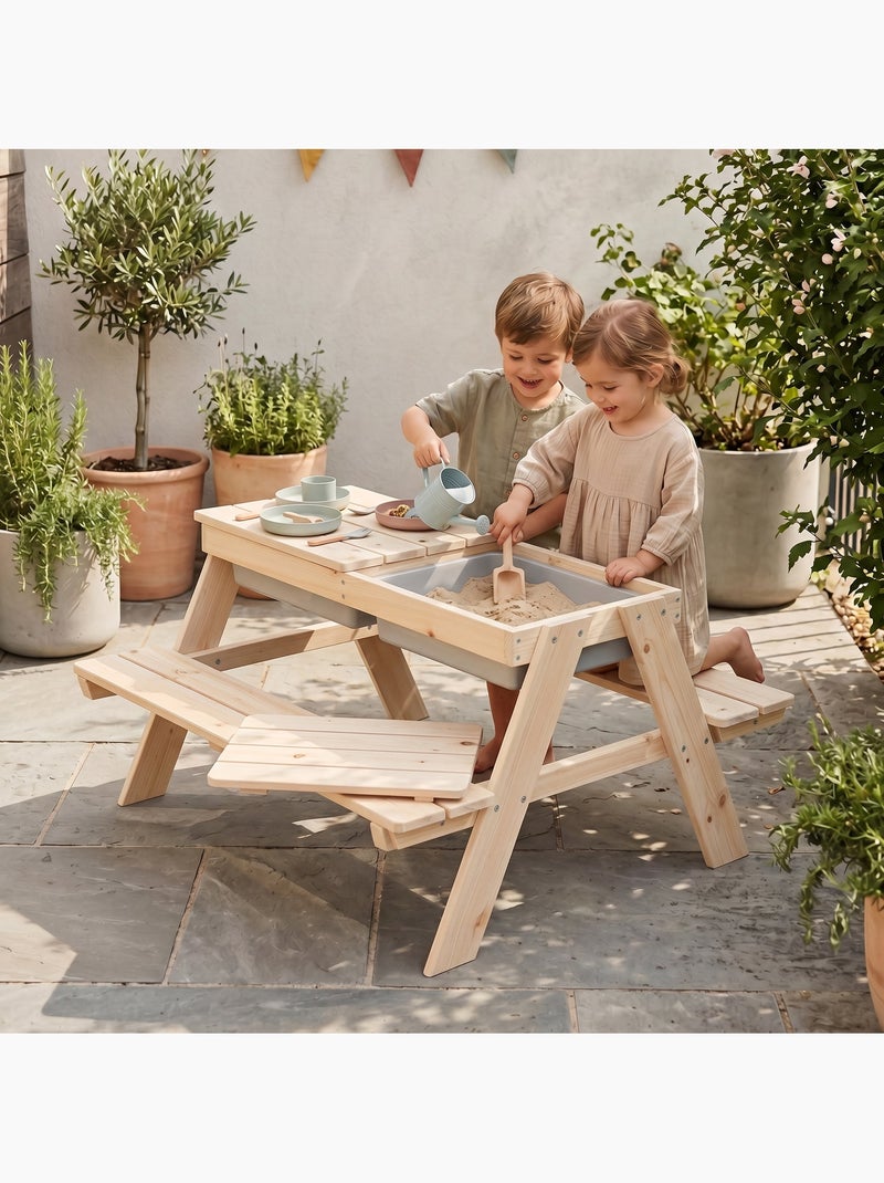 Mesa de arena y agua en madera maciza para picnic - 4 plazas 'Roba outdoor+ play' Madera natural - Kiabi