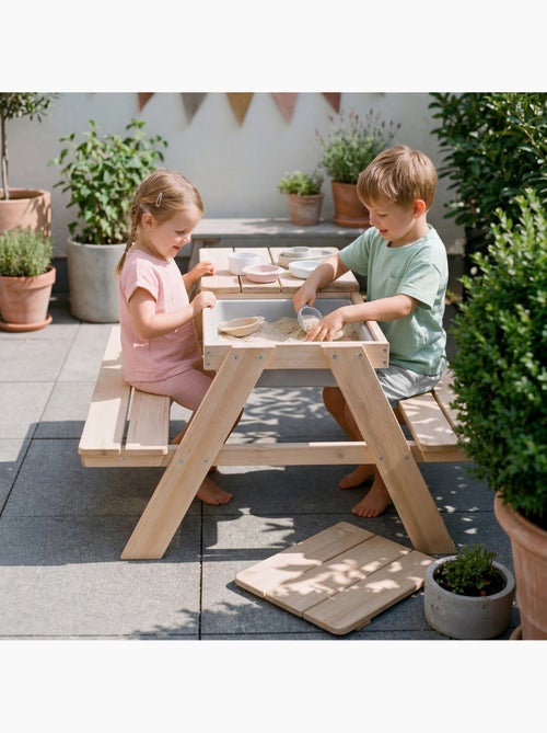Mesa de arena y agua en madera maciza para picnic - 4 plazas 'Roba outdoor+ play' - Kiabi