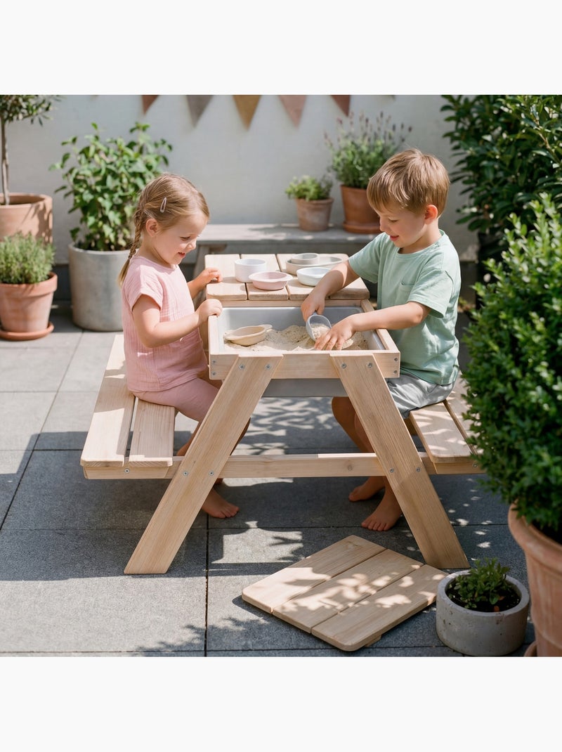 Mesa de arena y agua en madera maciza para picnic - 4 plazas 'Roba outdoor+ play' Madera natural - Kiabi